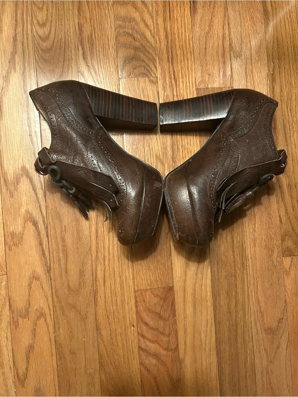 Frye Women’s Preppy Dark Brown Leather 6M Naiya Kiltie Oxford Platform Booties - Picture 3 of 8